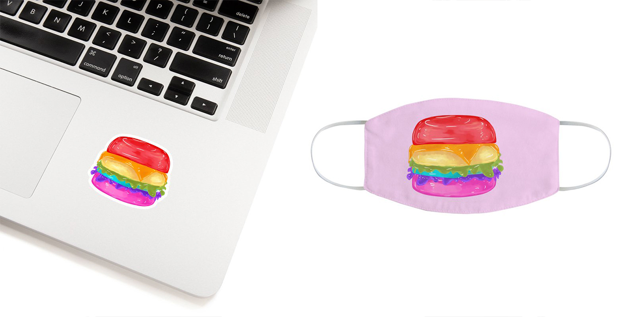 "Rainbow Burger" Sticker and Regular Face Mask by Alchemy Mellow