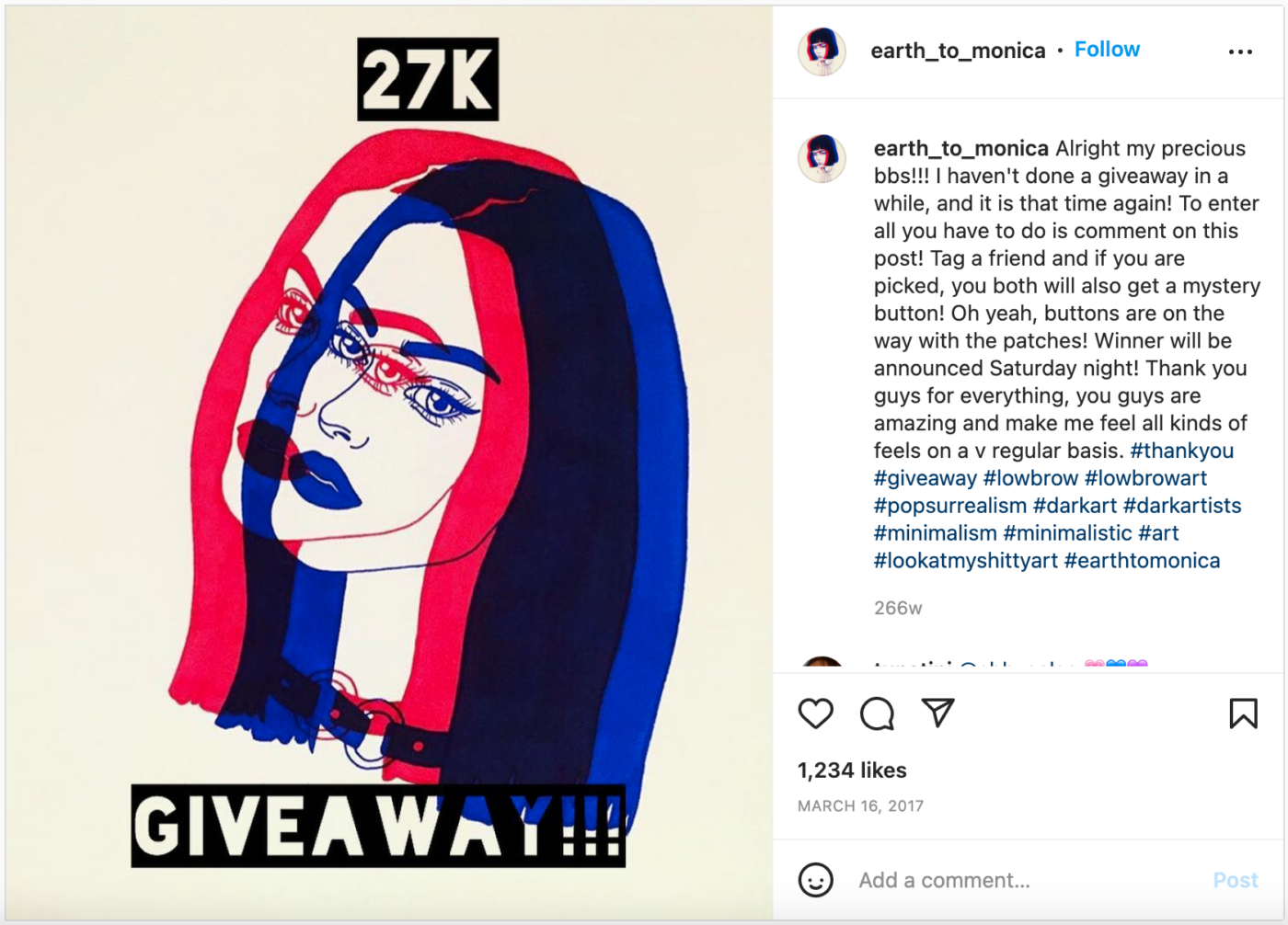Earth to Monica’s giveaway post when she hit 27,000 Instagram followers