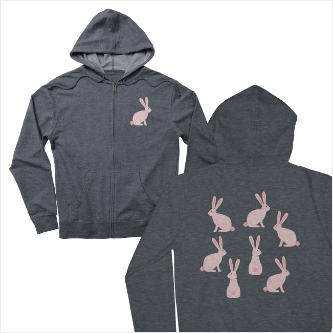 French Terry Zip-Up Hoody: “Rabbits on Blue” by Nicsquirrell