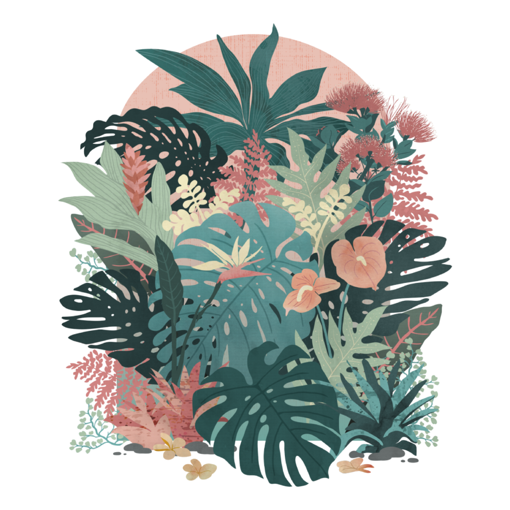 “Tropical Tendencies on Peach and Green” by littleclyde